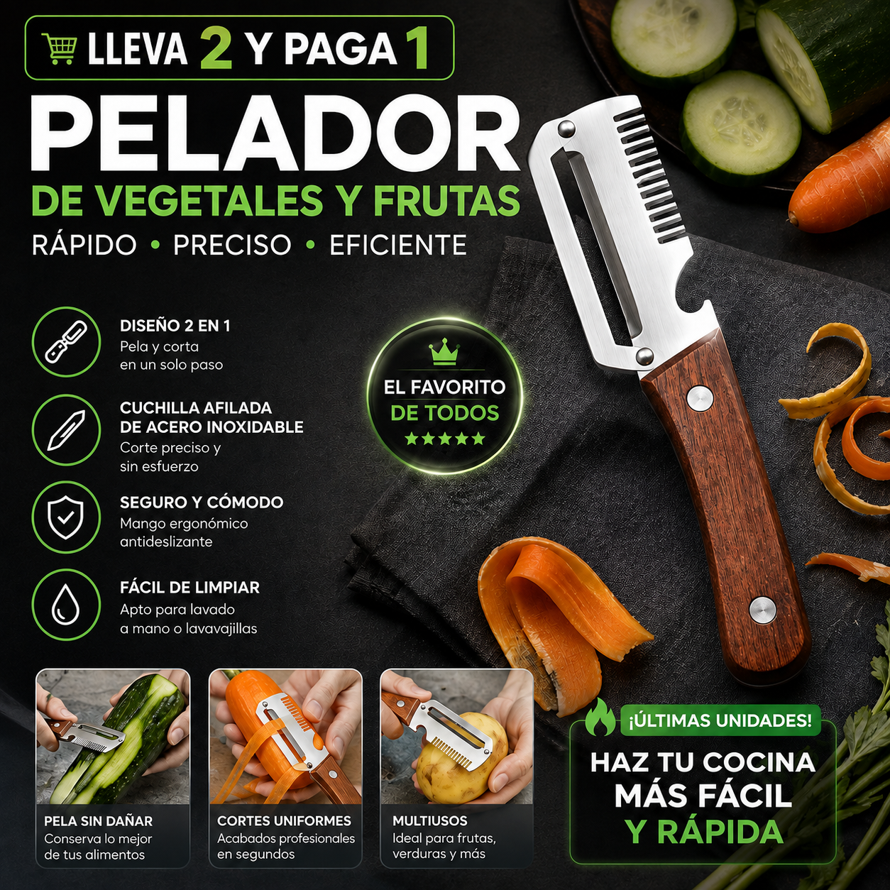 Pelador de Vegetales y Frutas - EL FAVORITO DE TODOS EN LA COCINA😲Lleva 2 y Paga 1😲