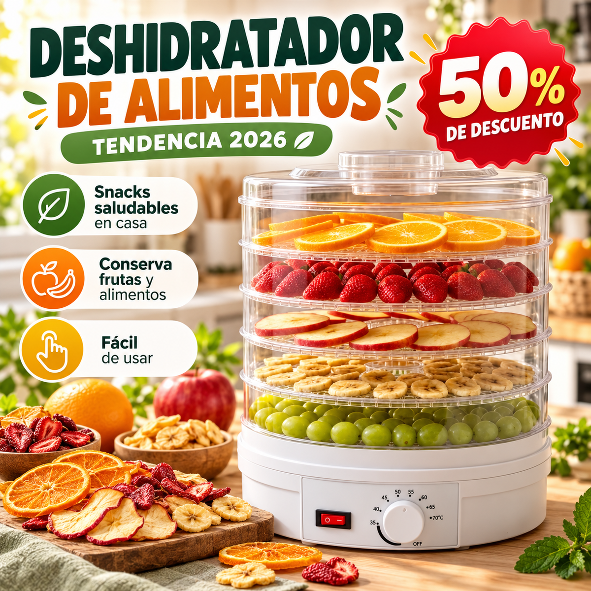 DESHIDRATADOR ELECTRICO DE ALIMENTOS - TENDENCIA 2026 😍50% DE DESCUENTO😍