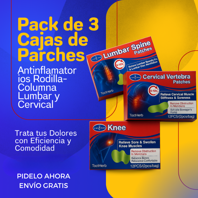 Pack de 3 Cajas de Parches Antinflamatorios (Rodilla-Columna Lumbar y Cervical)- 😱50% DE DESCUENTO😱