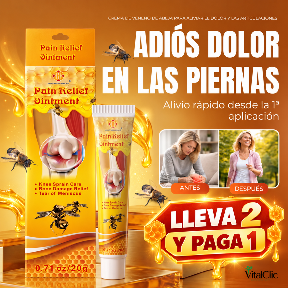 Crema de Veneno de Abeja para el dolor de las Articulaciones - 😲LLEVA 2 Y PAGA 1😲