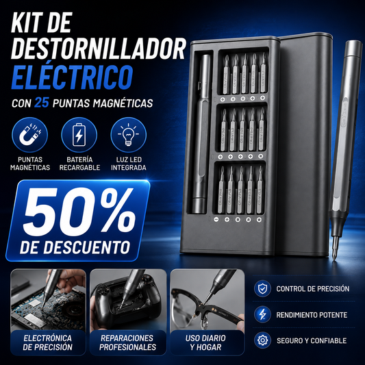 Kit de Destornillador Eléctrico con 25 Puntas Magnéticas - 😱50% DE DESCUENTO😱