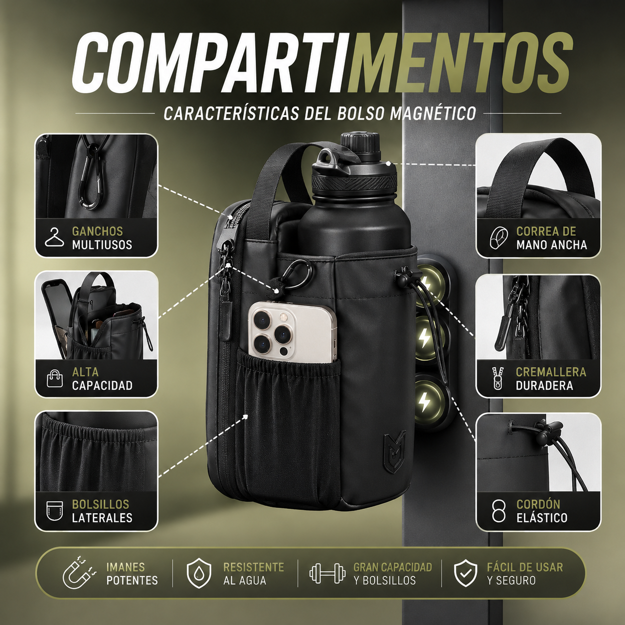 Bolso Magnético para Gimnasio - MODERNO Y MINIMALISTA EN TENDENCIA 😱50% DE DESCUENTO😱