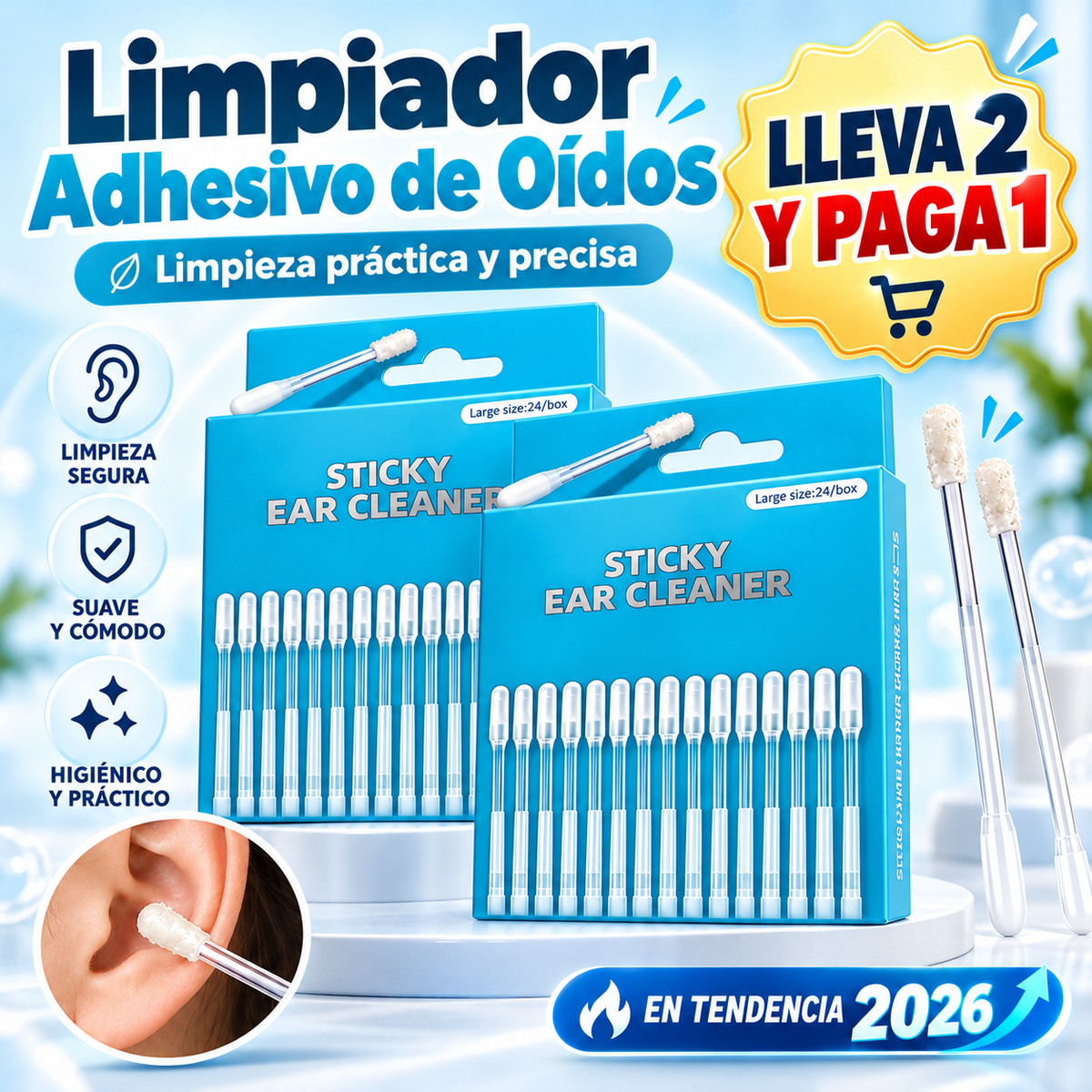 LIMPIADOR ADHESIVO DE OIDOS - EL MEJOR CUIDADO PARA TUS OIDOS 😲Lleva 2 y Paga 1😲