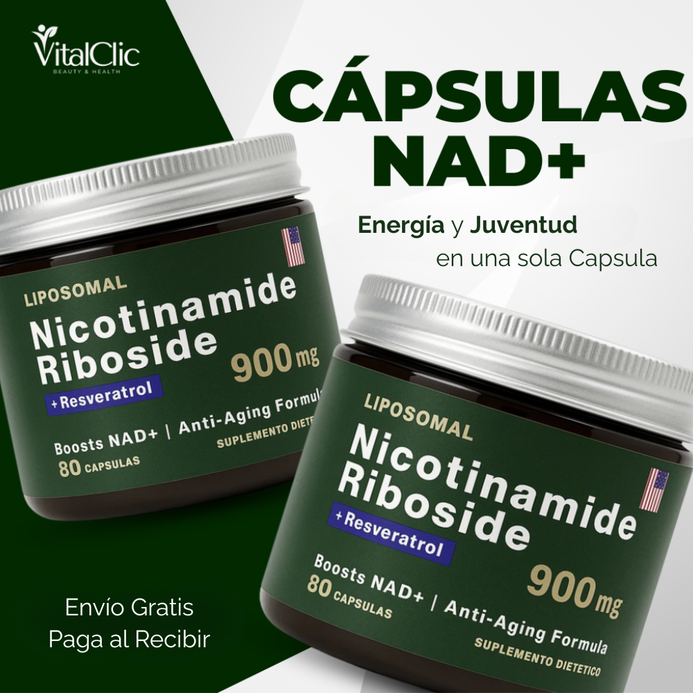 Nicotinamide Riboside NAD + Resveratrol 900mg - 80 Cápsulas - 😱TU MEJOR ALIADO PARA COMBATIR EL ENVEJECIMIENTO😱
