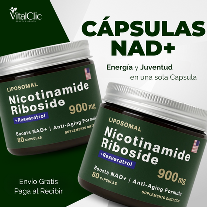 Nicotinamide Riboside NAD + Resveratrol 900mg - 80 Cápsulas - 😱TU MEJOR ALIADO PARA COMBATIR EL ENVEJECIMIENTO😱