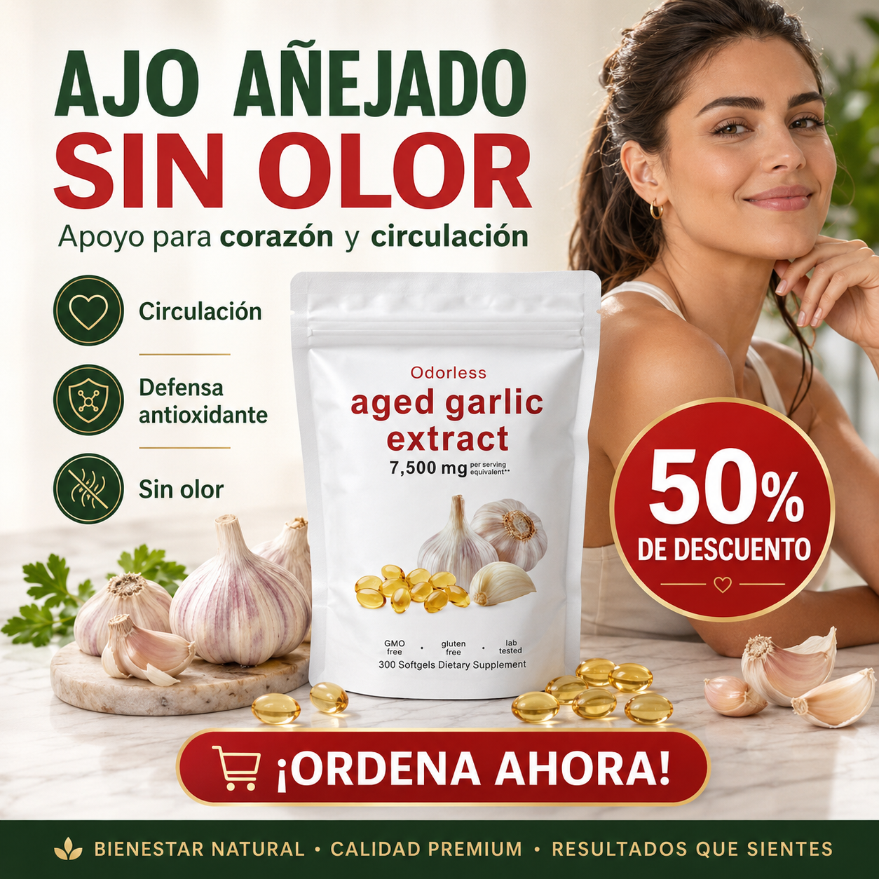 Capsulas de Extracto de Ajo Añejado sin Olor- APOYO DIARIO PARA TU VIDA😍50% DE DESCUENTO😍